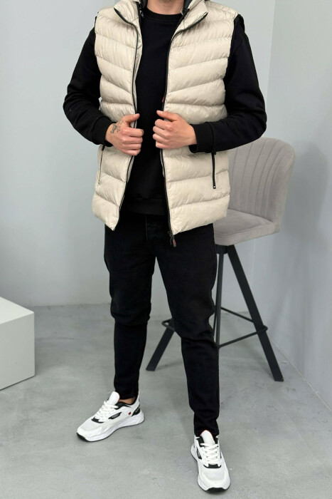 HOOD ZIPPER POCKET MEN VEST GREY ASH/GRI HIRI - 1