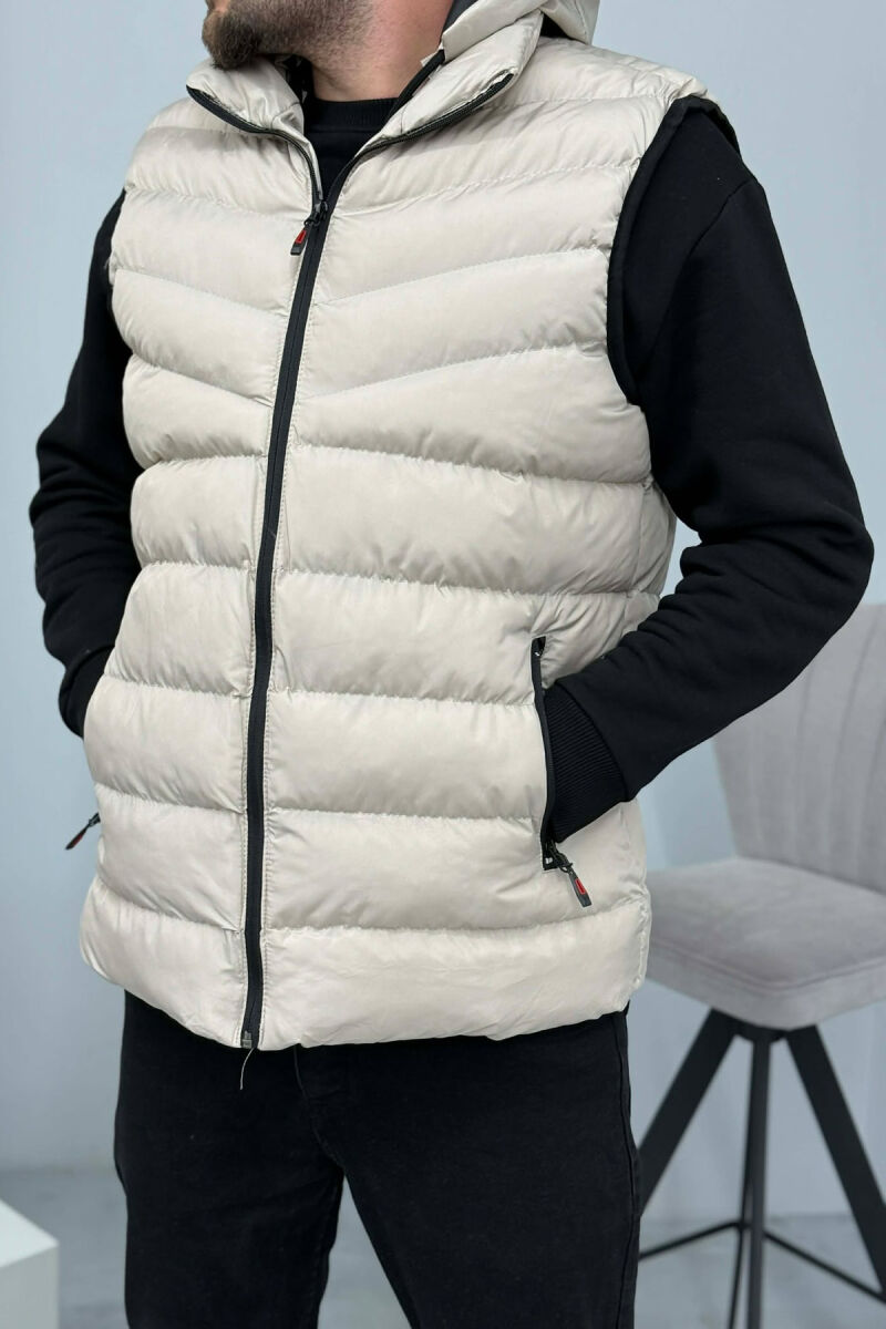 HOOD ZIPPER POCKET MEN VEST GREY ASH/GRI HIRI - 4