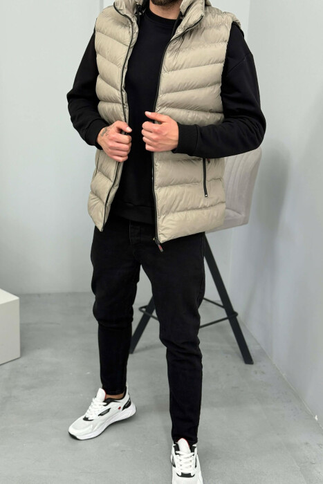 HOOD ZIPPER POCKET MEN VEST GREY-GREY/GG - KLAUDIO FASHION