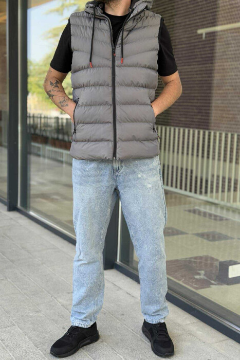 HOOD ZIPPER POCKET MEN VEST GREY/GRI 