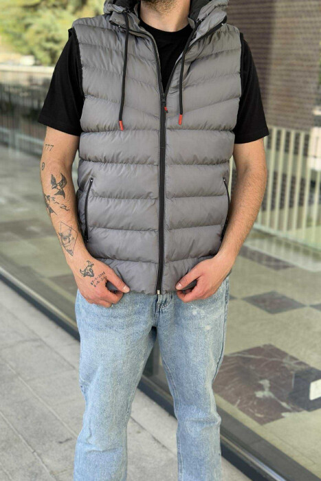 HOOD ZIPPER POCKET MEN VEST GREY/GRI - 2