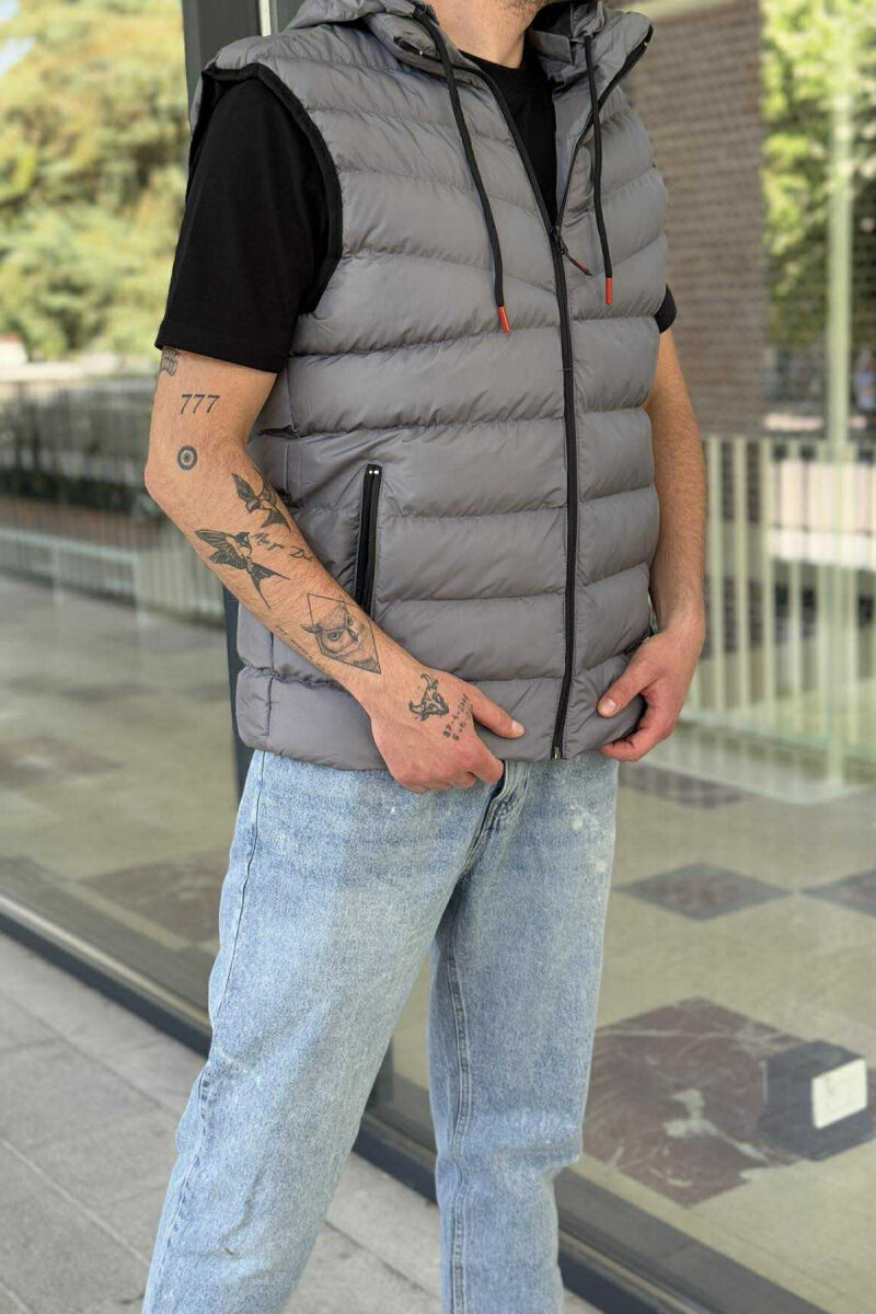 HOOD ZIPPER POCKET MEN VEST GREY/GRI - 3