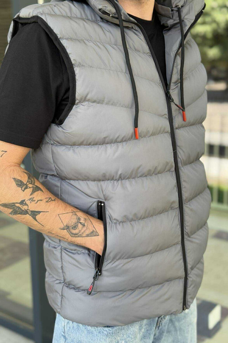 HOOD ZIPPER POCKET MEN VEST GREY/GRI - 5