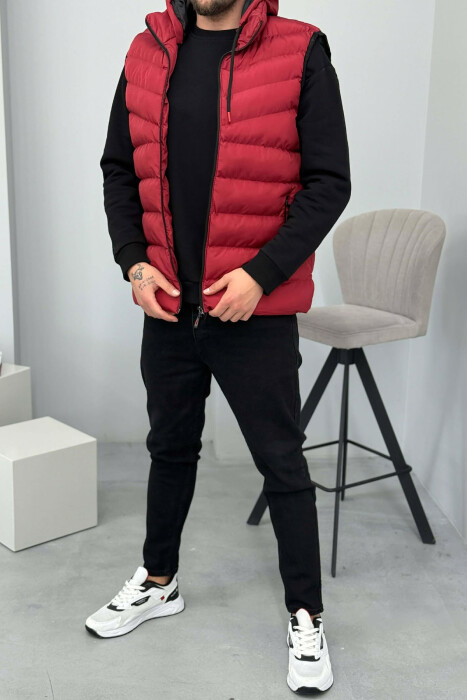 HOOD ZIPPER POCKET MEN VEST BURGUNDY/VISHNJE 