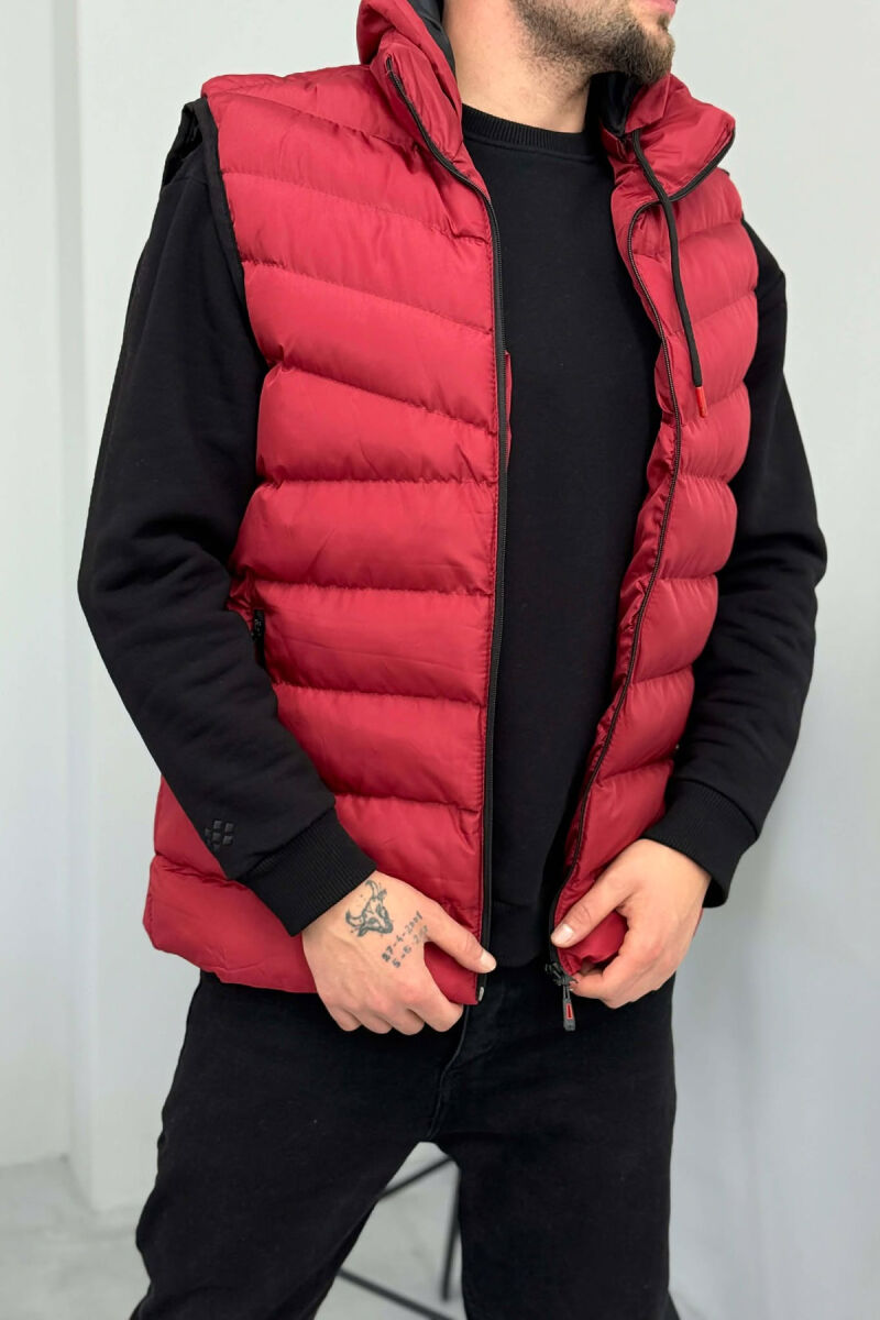 HOOD ZIPPER POCKET MEN VEST BURGUNDY/VISHNJE - 2