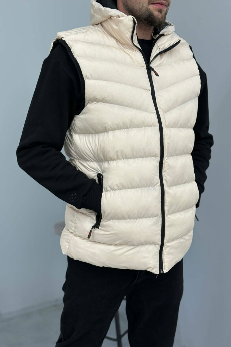 HOOD ZIPPER POCKET MEN VEST LIGHT BEIGE/BZHZB - 3