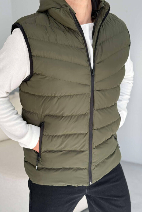 HOOD ZIPPER POCKET MEN VEST IN LIGHT GREEN COLOR - 4