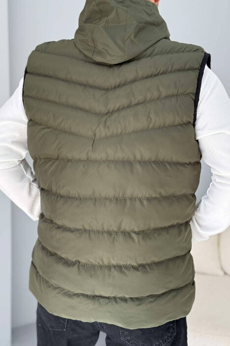 HOOD ZIPPER POCKET MEN VEST IN LIGHT GREEN COLOR - 6