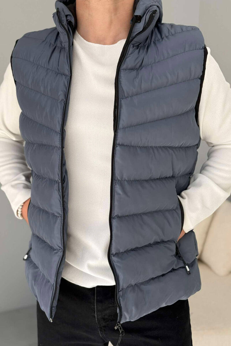 HOOD ZIPPER POCKET MEN VEST IN LIGHTBLUE COLOR - 1