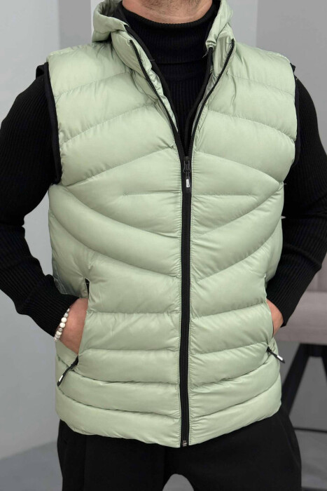 HOOD ZIPPER POCKET MEN VEST IN MINT COLOR - 1