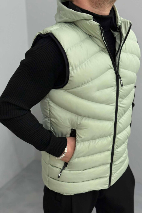 HOOD ZIPPER POCKET MEN VEST IN MINT COLOR - 2