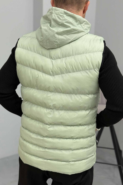 HOOD ZIPPER POCKET MEN VEST IN MINT COLOR - 3