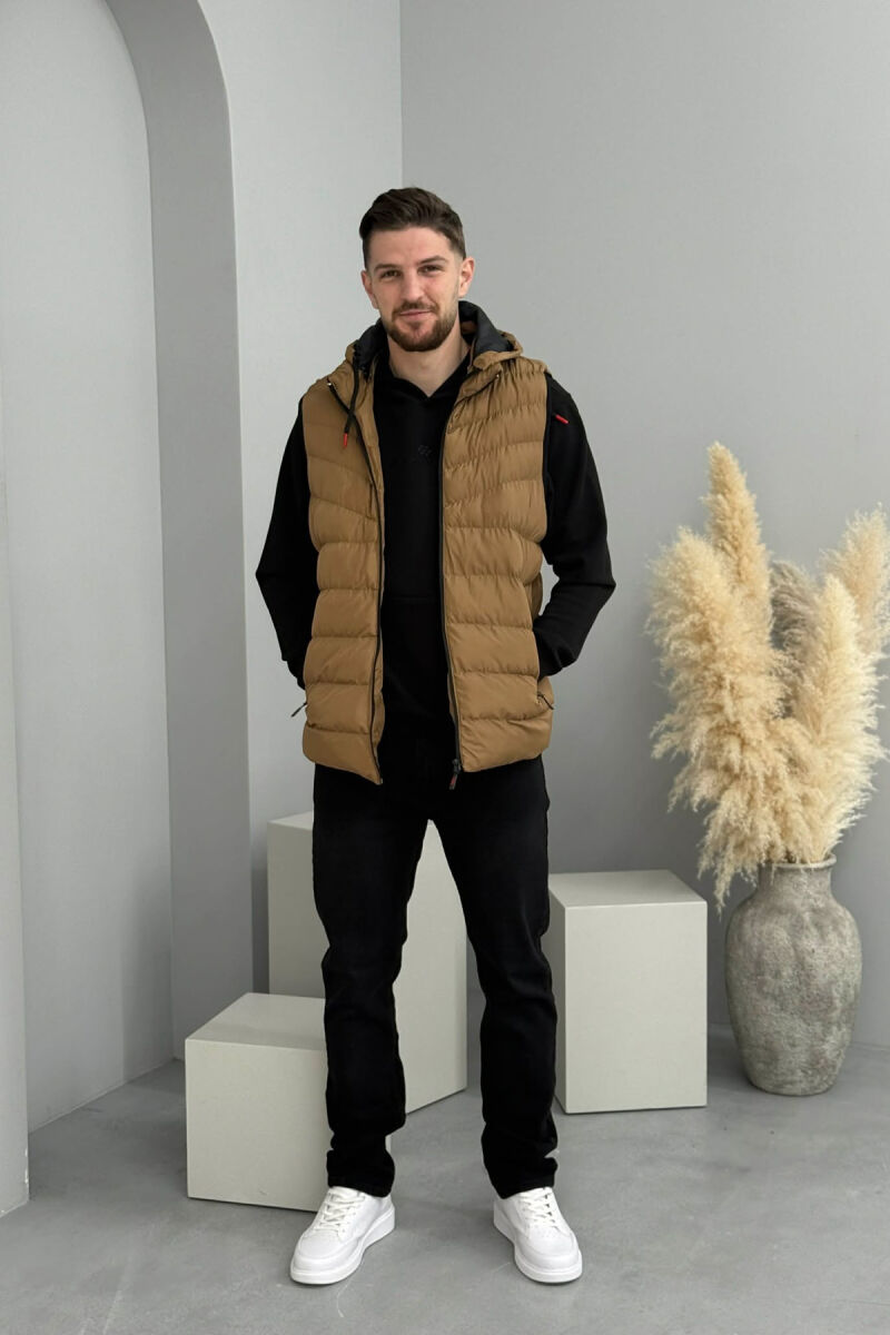 HOOD ZIPPER POCKET MEN VEST LIGHT BROWN/KAZB - 8