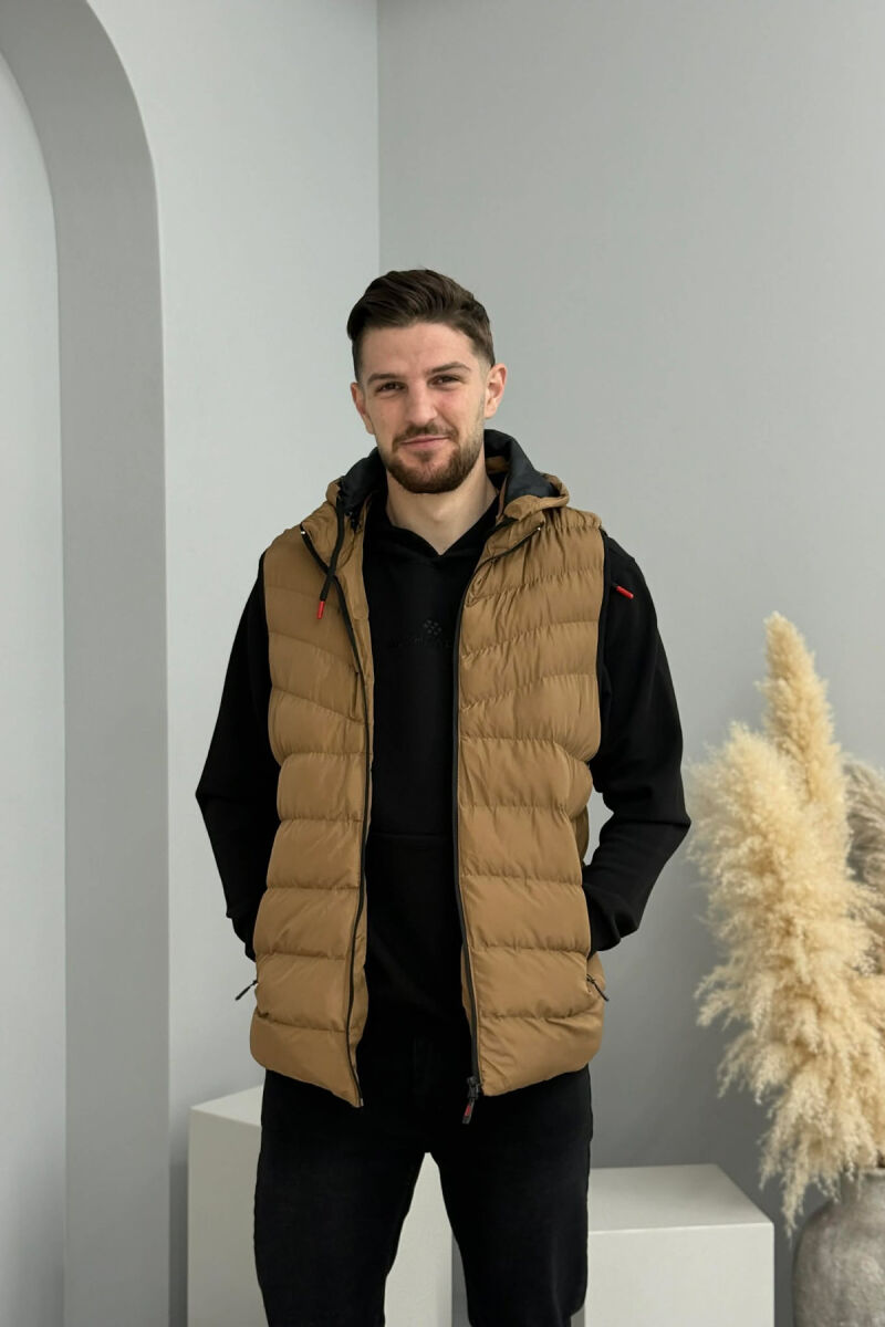 HOOD ZIPPER POCKET MEN VEST LIGHT BROWN/KAZB - 9