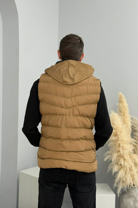 HOOD ZIPPER POCKET MEN VEST LIGHT BROWN/KAZB - 11