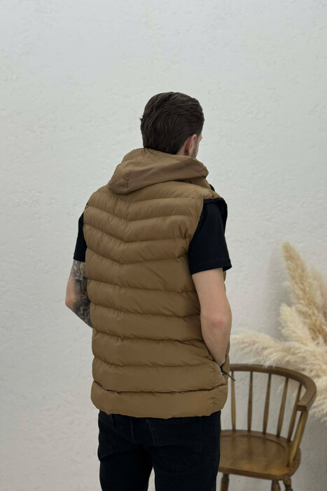 HOOD ZIPPER POCKET MEN VEST LIGHT BROWN/KAZB - 6