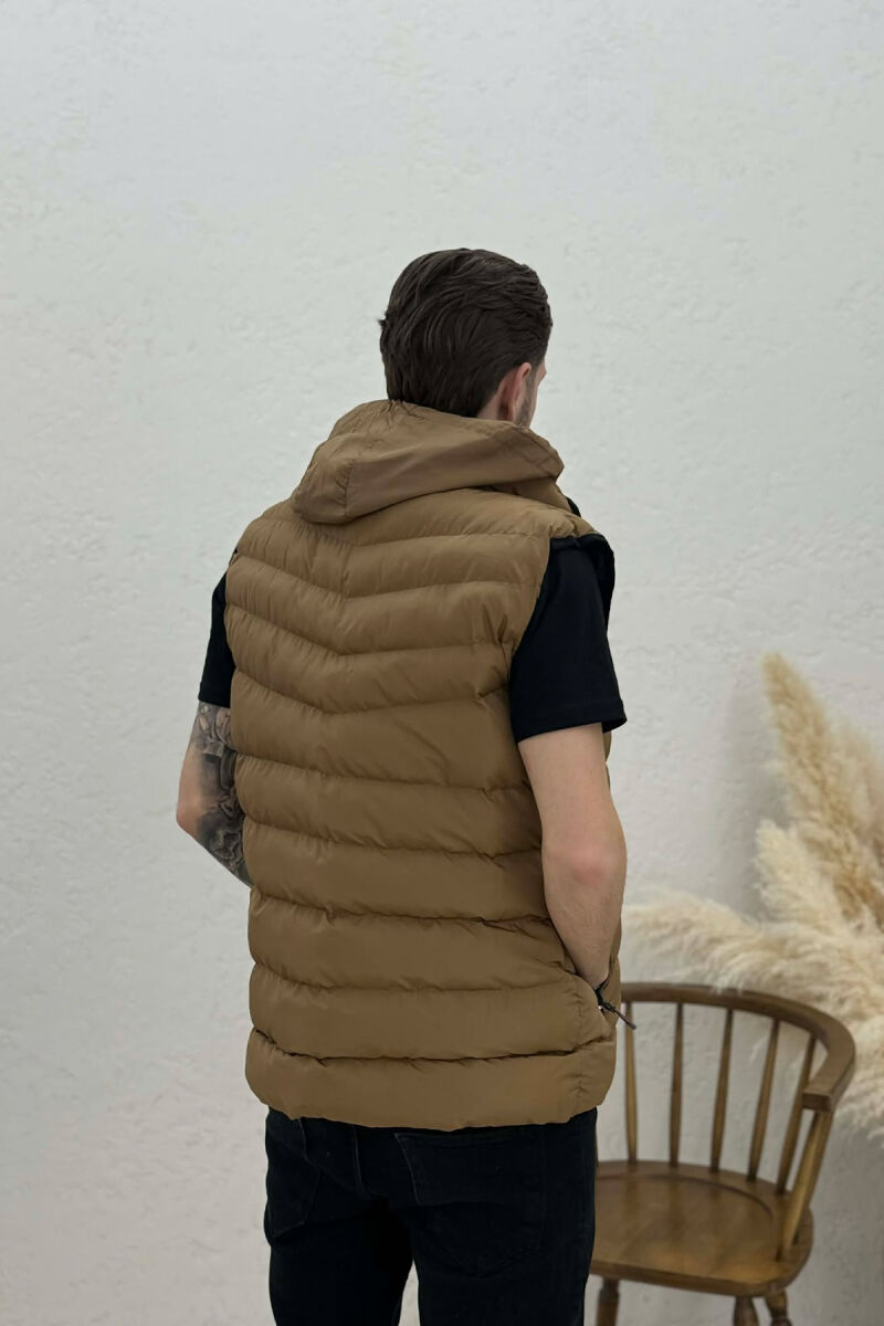 HOOD ZIPPER POCKET MEN VEST LIGHT BROWN/KAZB - 6