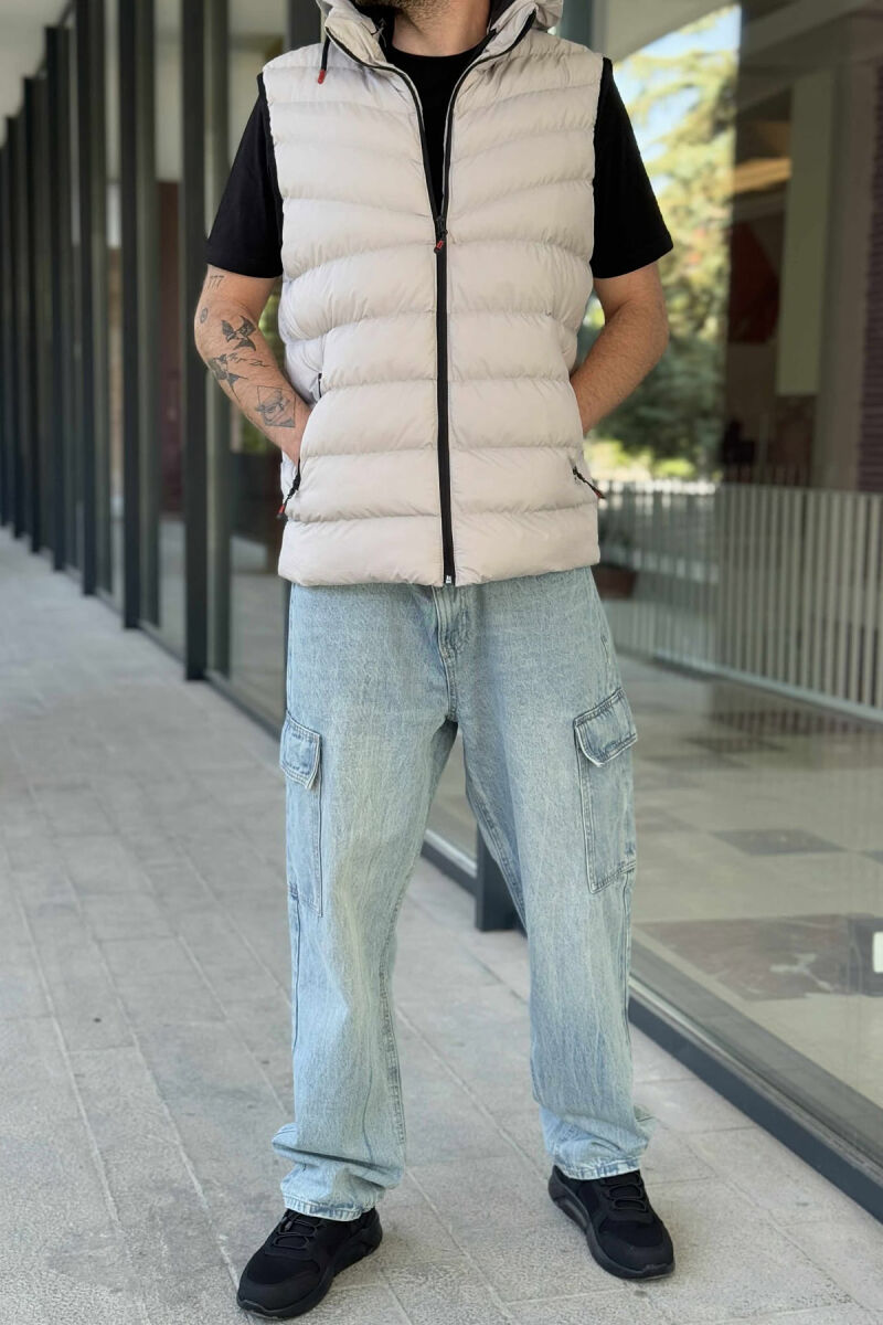 HOOD ZIPPER POCKET MEN VEST LIGHT GREY/GZ - 1
