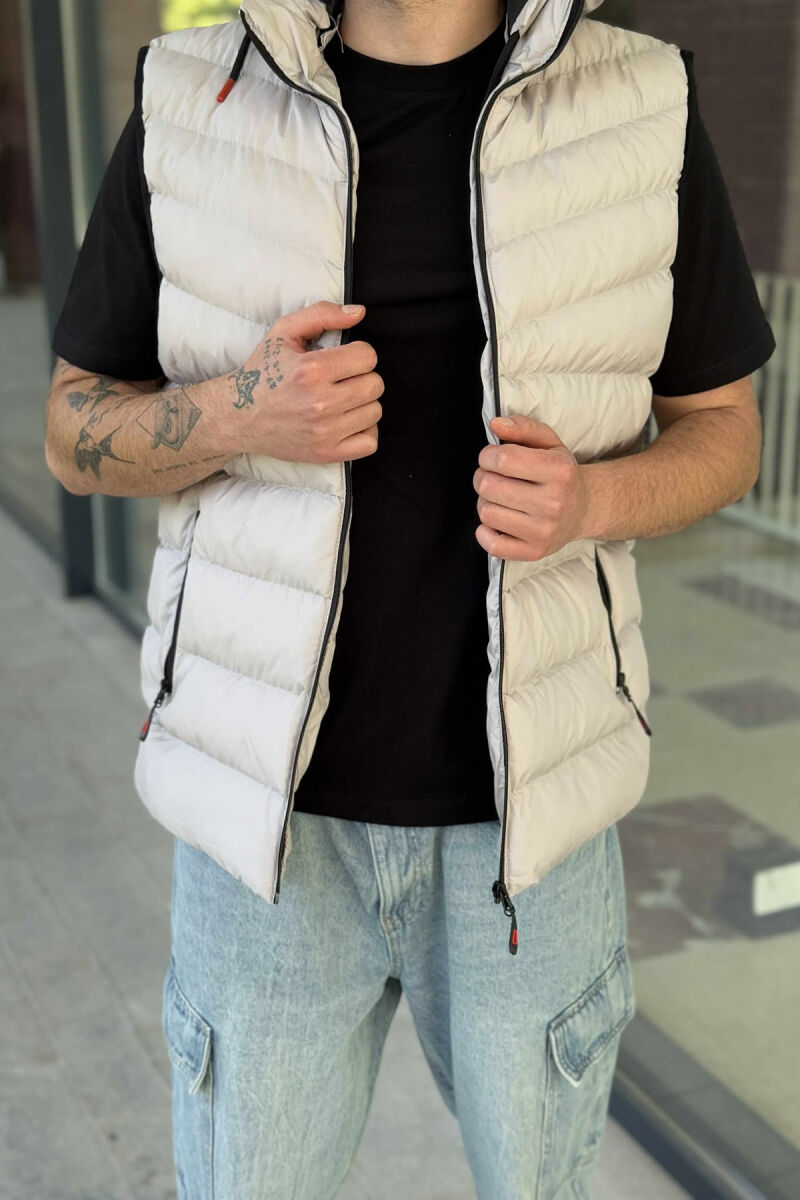 HOOD ZIPPER POCKET MEN VEST LIGHT GREY/GZ - 2