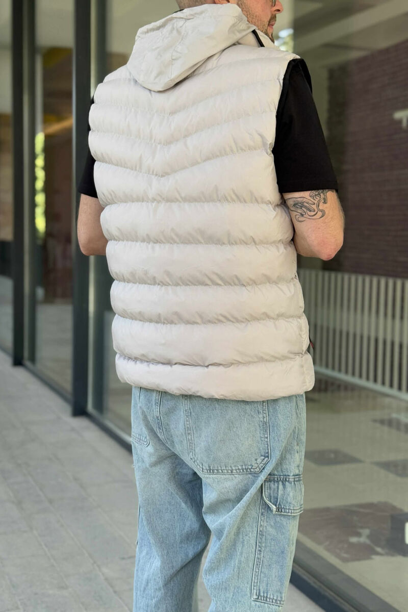 HOOD ZIPPER POCKET MEN VEST LIGHT GREY/GZ - 4