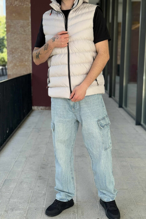 HOOD ZIPPER POCKET MEN VEST LIGHT GREY/GZ - 6