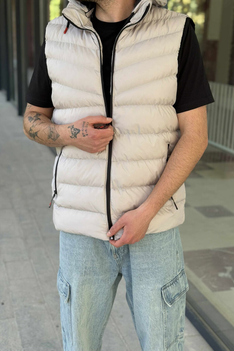 HOOD ZIPPER POCKET MEN VEST LIGHT GREY/GZ - 7