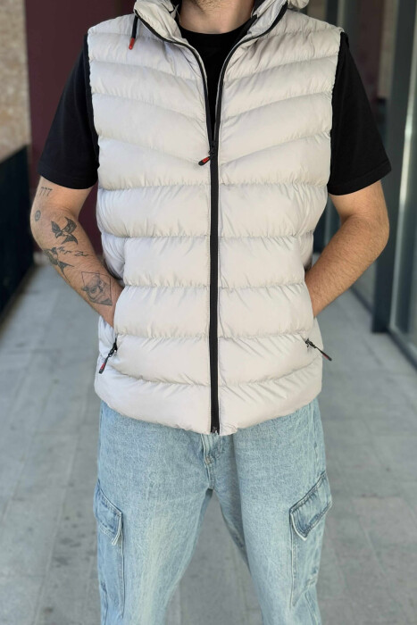HOOD ZIPPER POCKET MEN VEST LIGHT GREY/GZ - 8