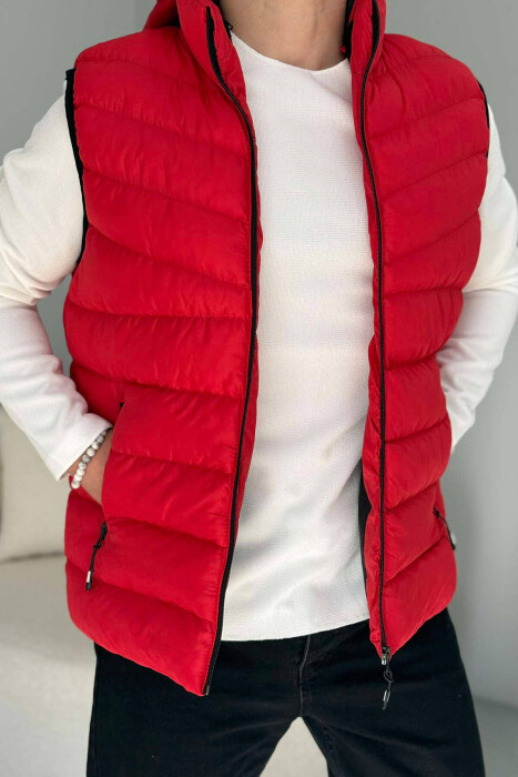 HOOD ZIPPER POCKET MEN VEST RED/E KUQE - 3