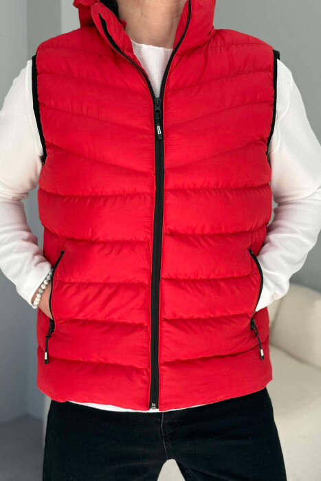 HOOD ZIPPER POCKET MEN VEST RED/E KUQE - 4