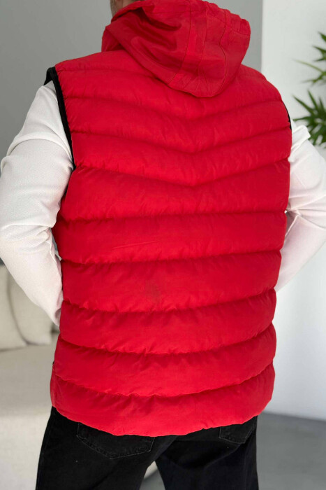 HOOD ZIPPER POCKET MEN VEST RED/E KUQE - 5