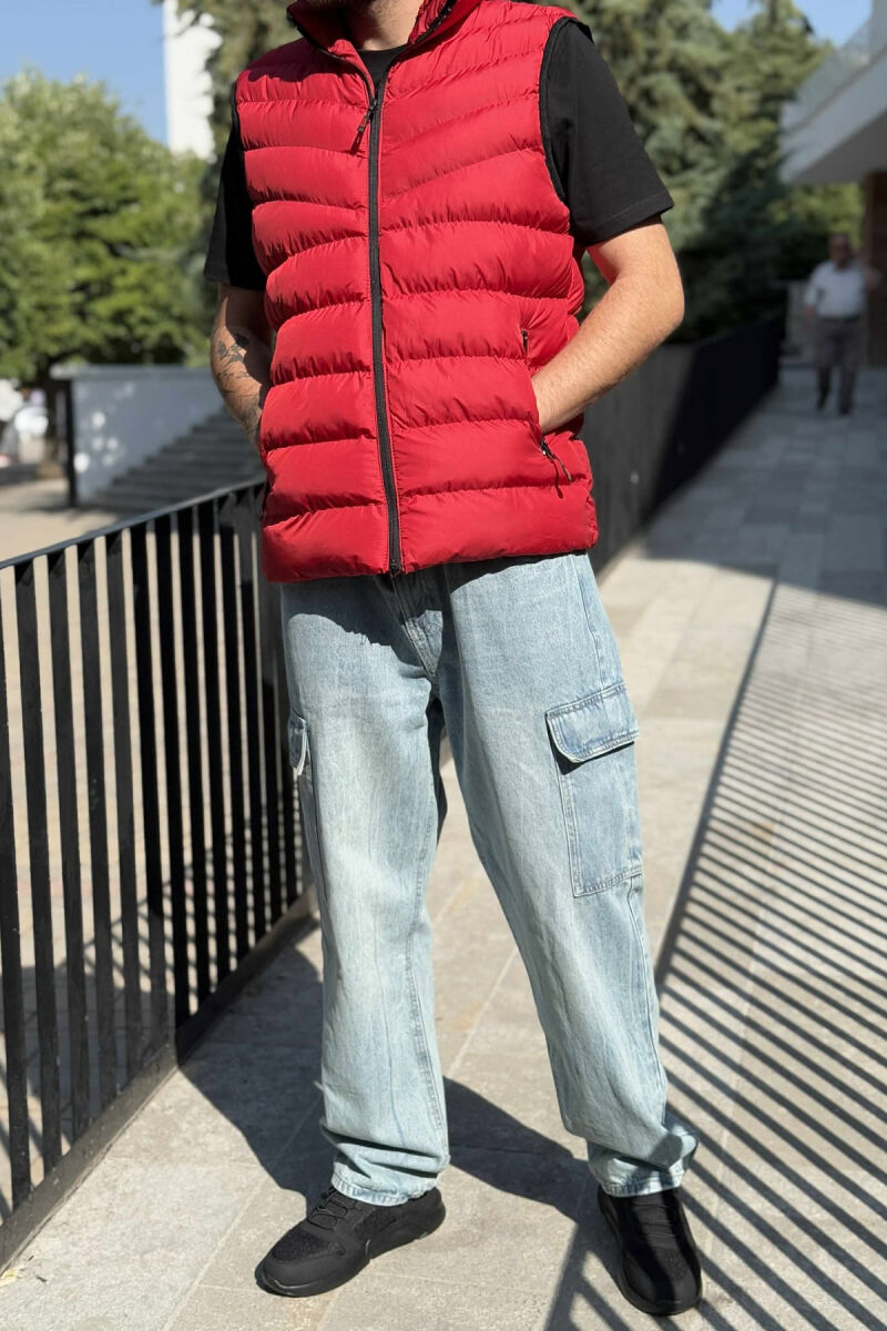 HOOD ZIPPER POCKET MEN VEST RED/E KUQE - 1