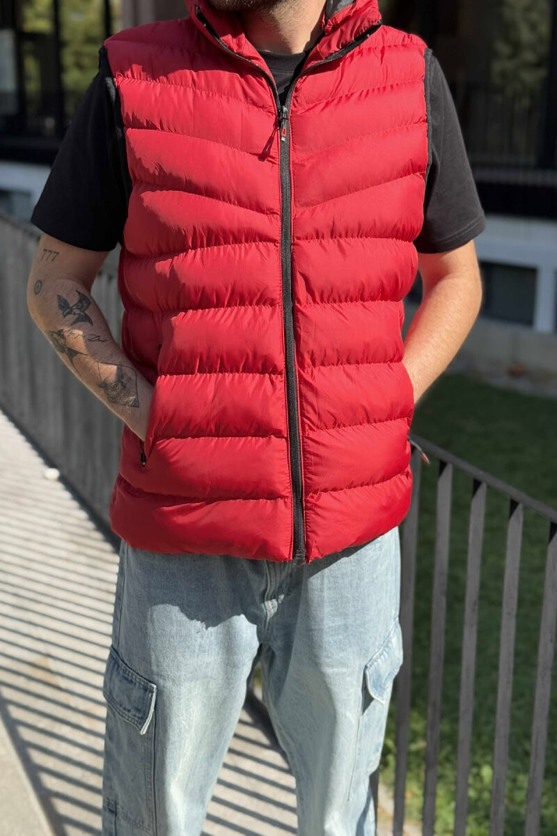 HOOD ZIPPER POCKET MEN VEST RED/E KUQE - 2