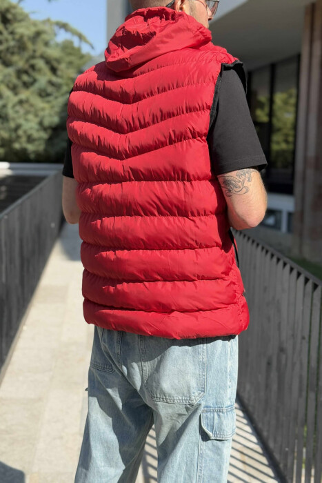 HOOD ZIPPER POCKET MEN VEST RED/E KUQE - 3