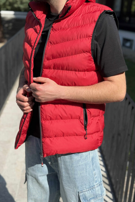 HOOD ZIPPER POCKET MEN VEST RED/E KUQE - 4
