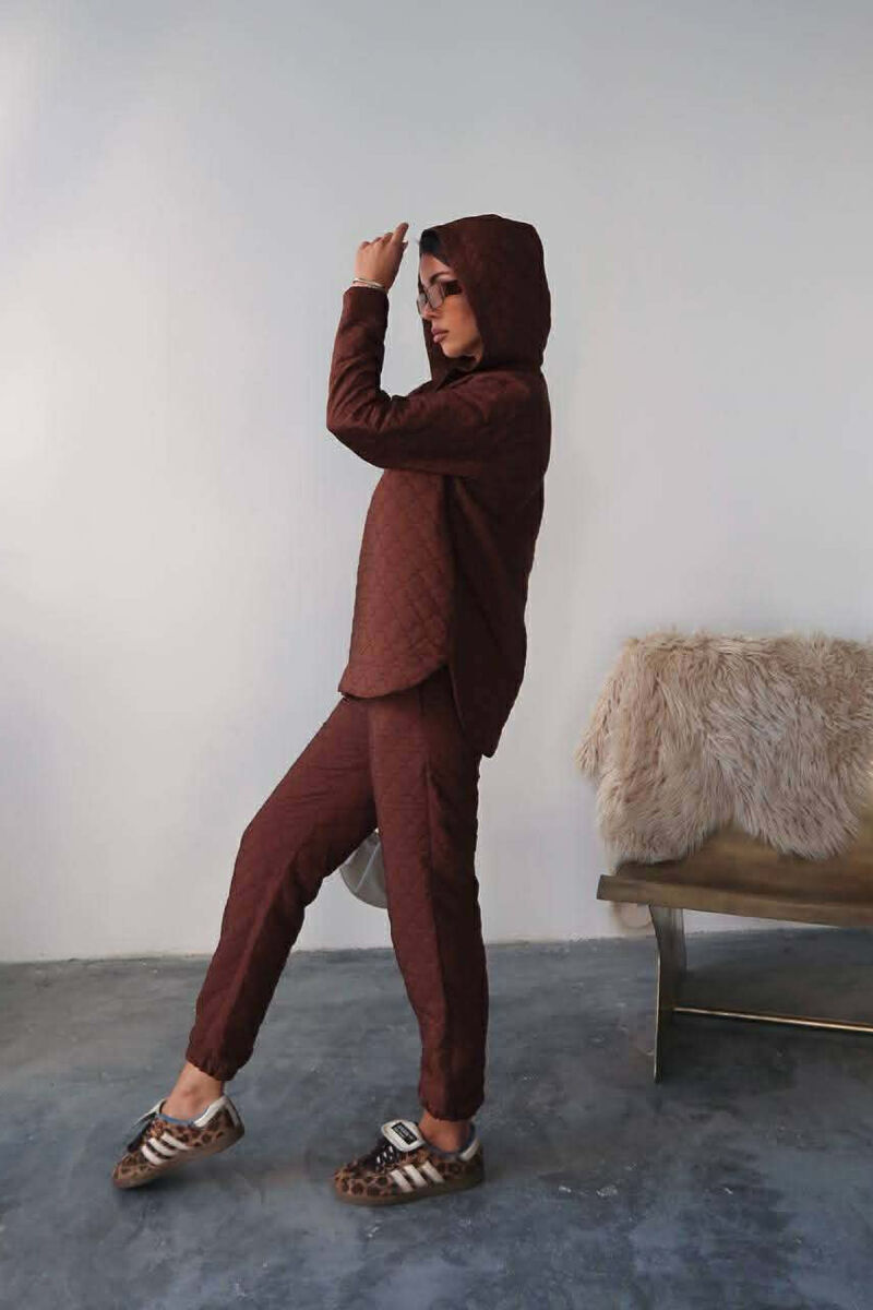 HOOD ZIPPERED SWEATSHIRT+TROUSERS WOMEN SET BROWN/KAFE - 2