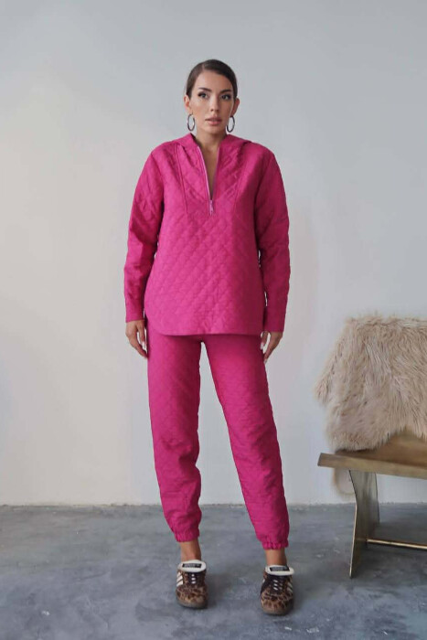 HOOD ZIPPERED SWEATSHIRT+TROUSERS WOMEN SET FUCHSIA/CIKLAMI - 1