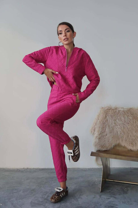 HOOD ZIPPERED SWEATSHIRT+TROUSERS WOMEN SET FUCHSIA/CIKLAMI - 2