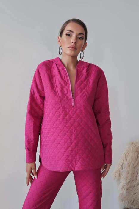 HOOD ZIPPERED SWEATSHIRT+TROUSERS WOMEN SET FUCHSIA/CIKLAMI - 3