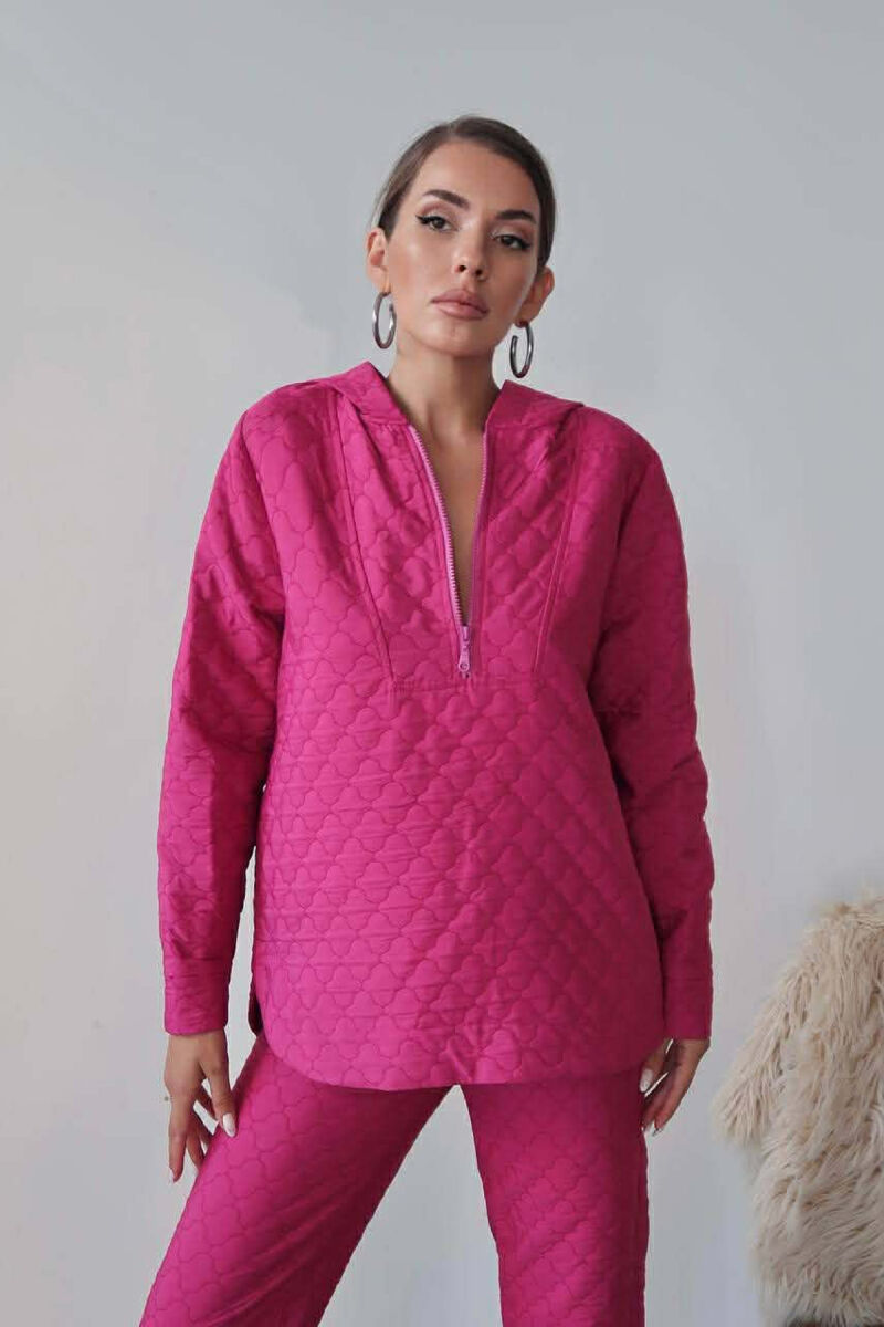 HOOD ZIPPERED SWEATSHIRT+TROUSERS WOMEN SET FUCHSIA/CIKLAMI - 3