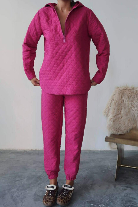HOOD ZIPPERED SWEATSHIRT+TROUSERS WOMEN SET FUCHSIA/CIKLAMI - 4