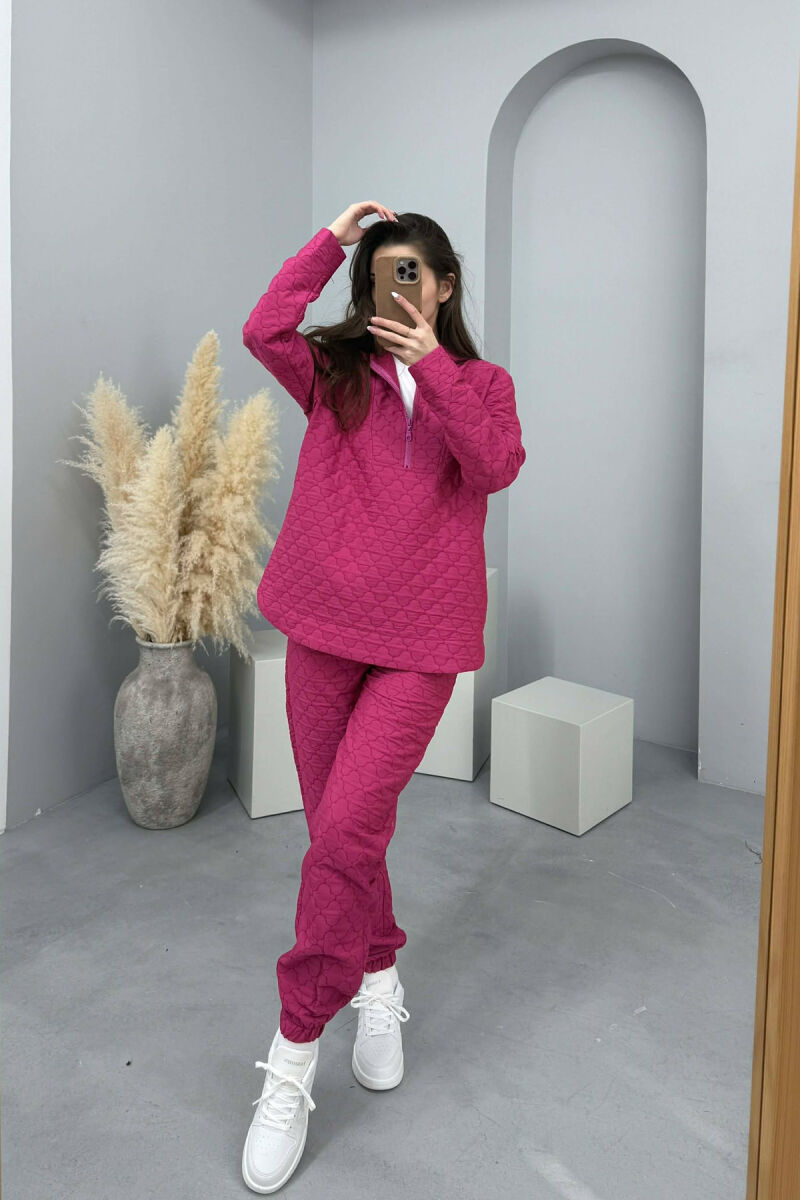 HOOD ZIPPERED SWEATSHIRT+TROUSERS WOMEN SET FUCHSIA/CIKLAMI - 1