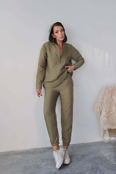 HOOD ZIPPERED SWEATSHIRT+TROUSERS WOMEN SET GREEN/JESHILE - KLAUDIO FASHION