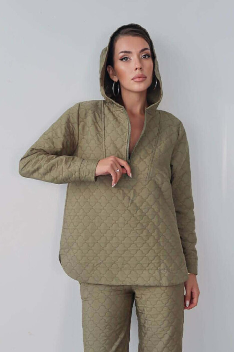 HOOD ZIPPERED SWEATSHIRT+TROUSERS WOMEN SET GREEN/JESHILE - 5