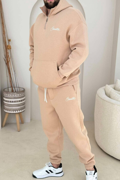 HOODED FLUFFY MEN SET BEIGE/BEZHE 