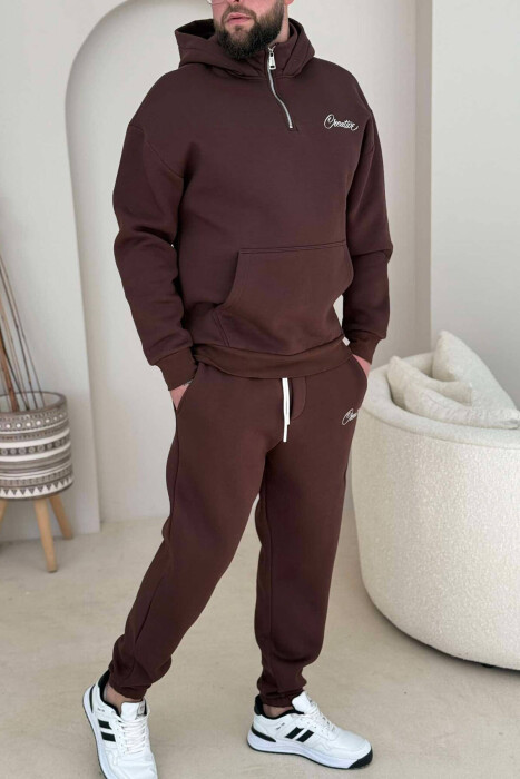 HOODED FLUFFY MEN SET DARK BROWN/KAE - 5