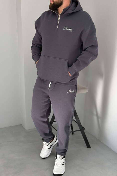 HOODED FLUFFY MEN SET DARK GREY/GEE - 4