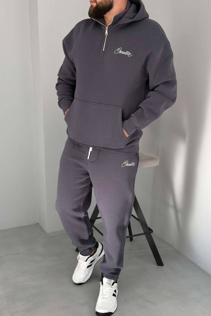 HOODED FLUFFY MEN SET DARK GREY/GEE - 4