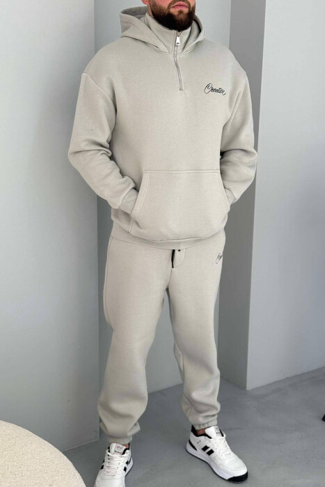 HOODED FLUFFY MEN SET LIGHT GREY/GZ 