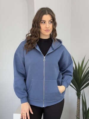 HOODED FLUFFY WOMEN JACKET BLUE/BLU 