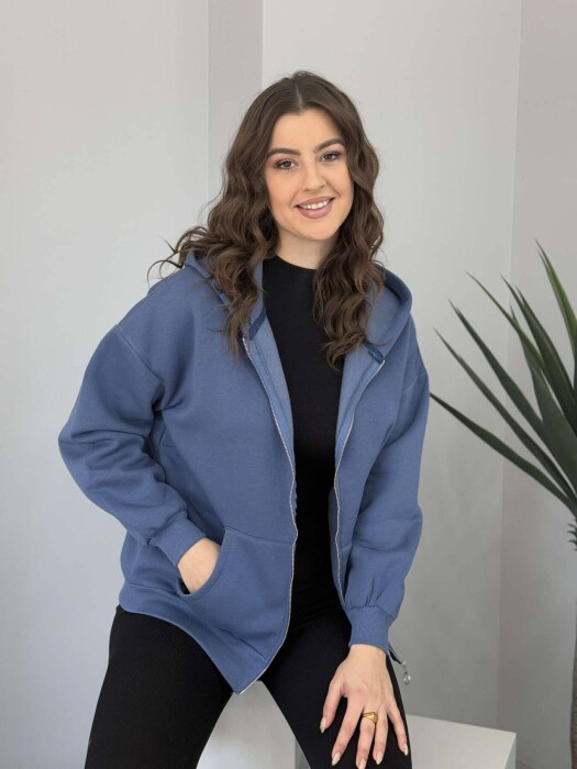 HOODED FLUFFY WOMEN JACKET BLUE/BLU - 2